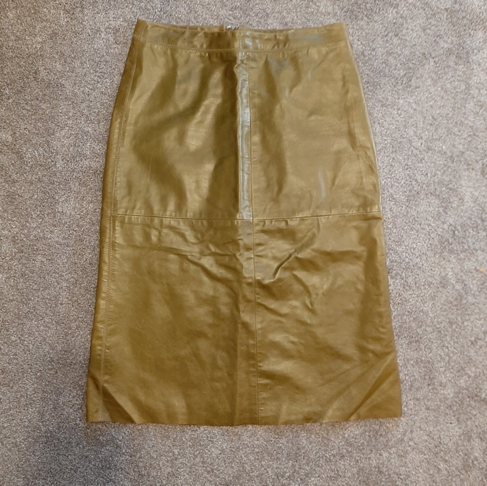 Gap Womens 100% leather Mustard/Olive Skirt 4